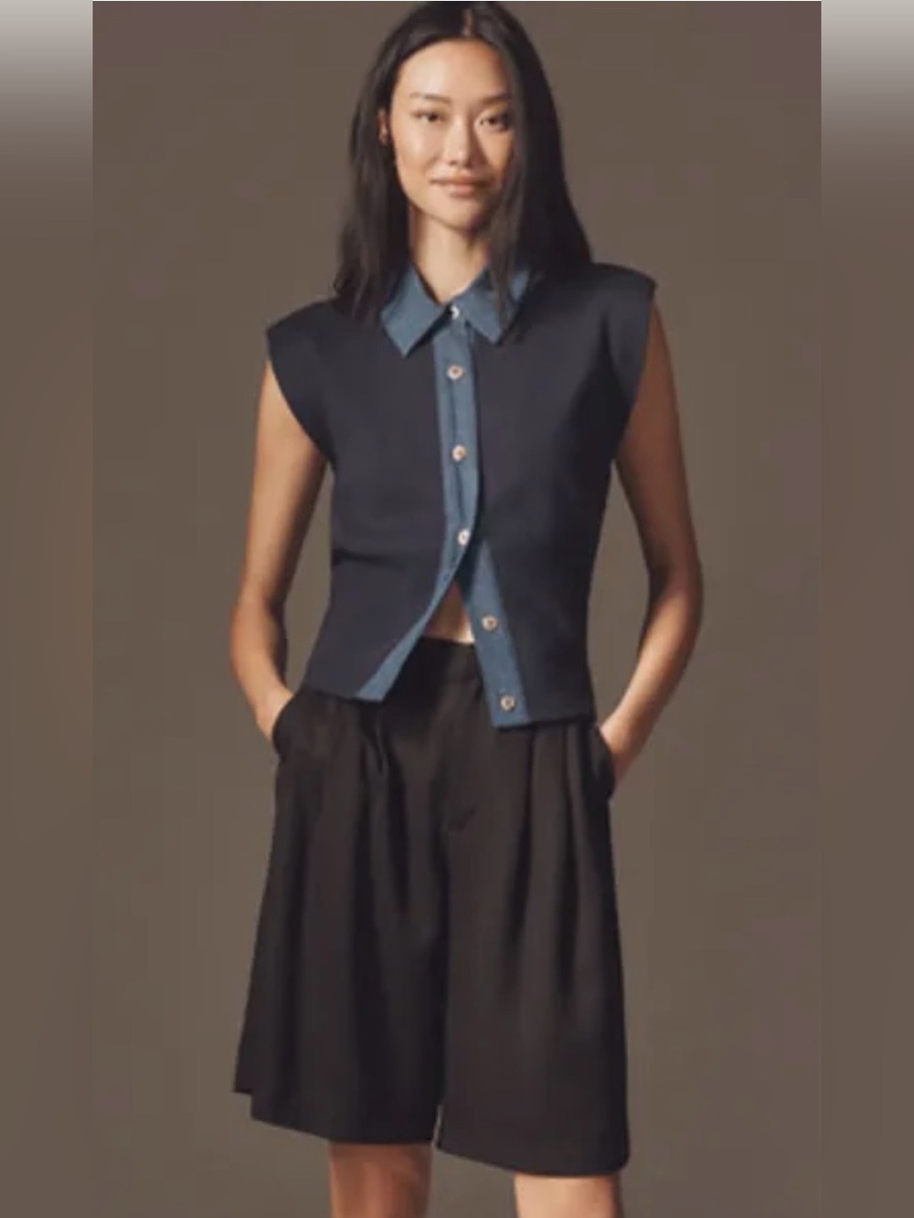 Maeve Collared Muscle Sleeve Vest with Denim - Sz XS